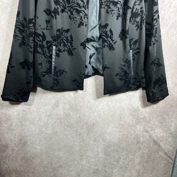 89th & Madison Blazer Jacket Womens XL Black Floral Velvet Burnout Open Front - Picture 3 of 10